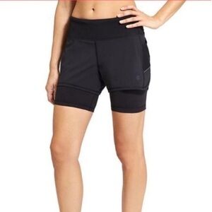 Athleta Women’s Ready Set 2-in-1 Running Athletic Shorts 6” in Black Color sz S